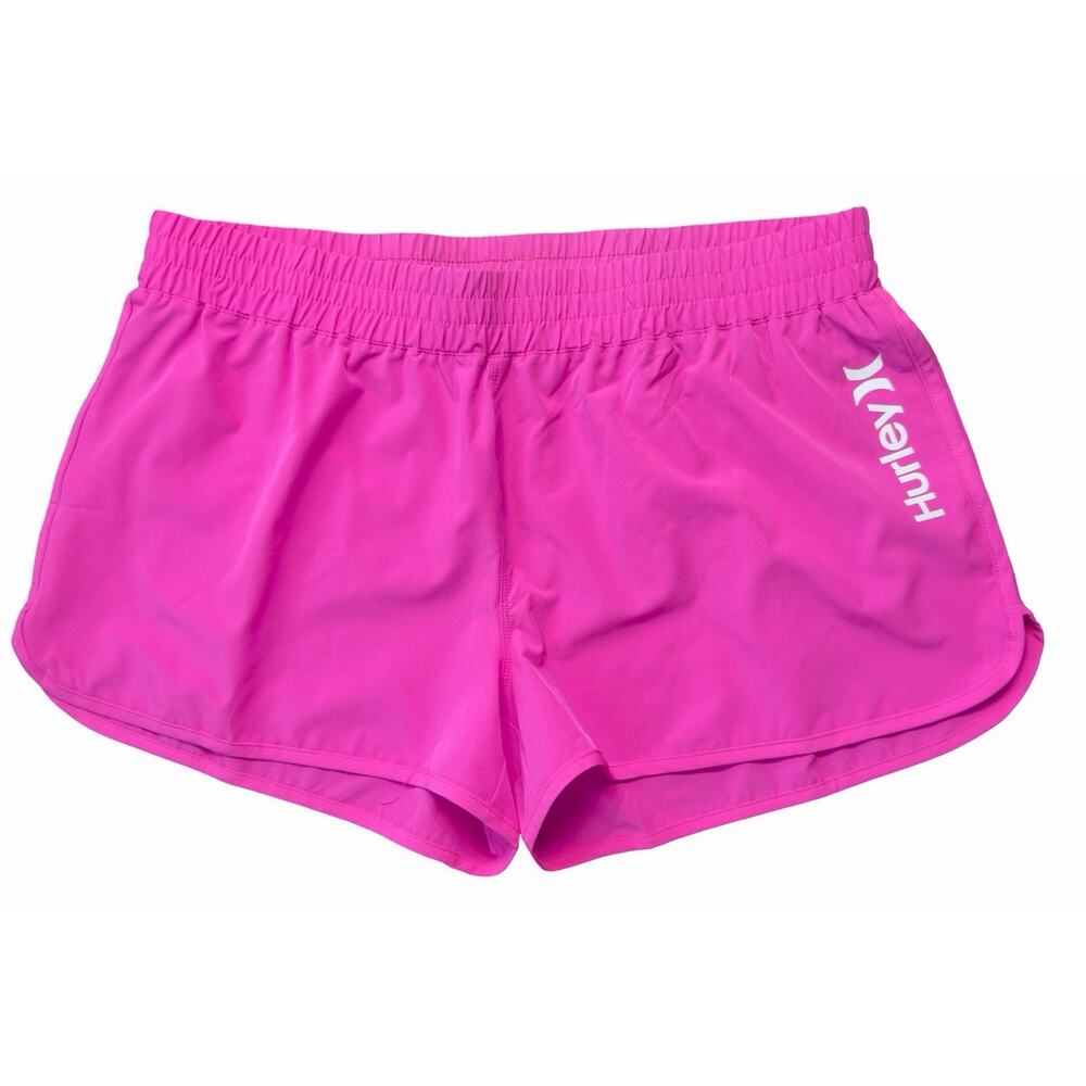 Women’s Hurley Pink Athletic Swim Shorts L/XL Elastic Waist Logo NWOT